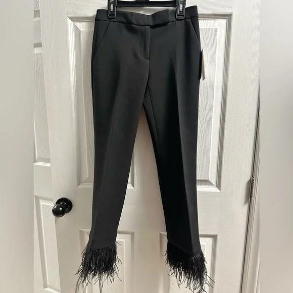 🆕 Michael Kors Stretch-Crepe Feather-Trim Cropped Pants Size 00 - Picture 4 of 12